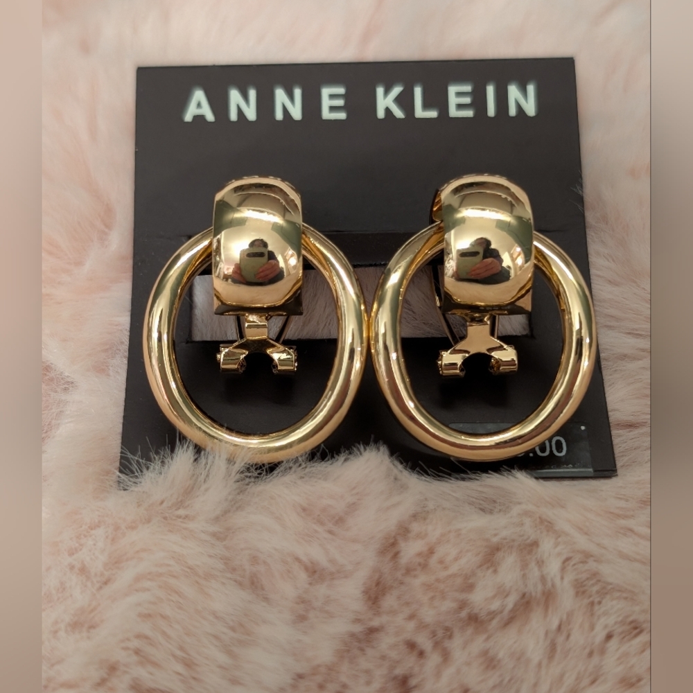 Anne Klein Gold Tone 90s Earrings Doorknocker